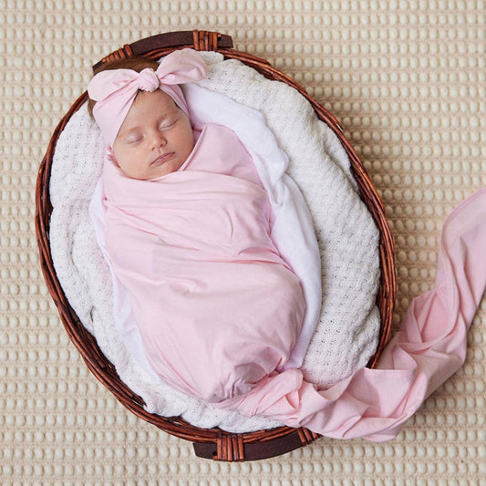 Baby Pink Organic Jersey Wrap & Topknot Set
