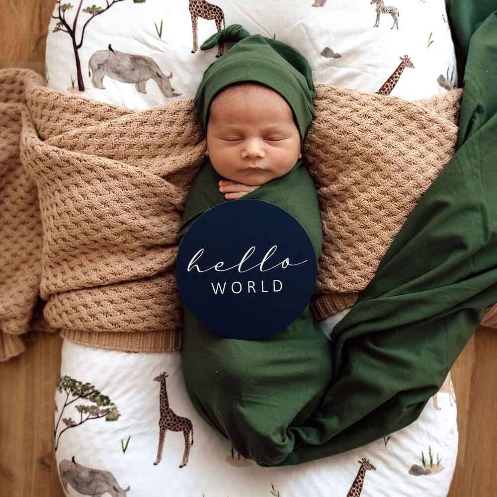 Olive Baby Jersey Wrap & Beanie Set