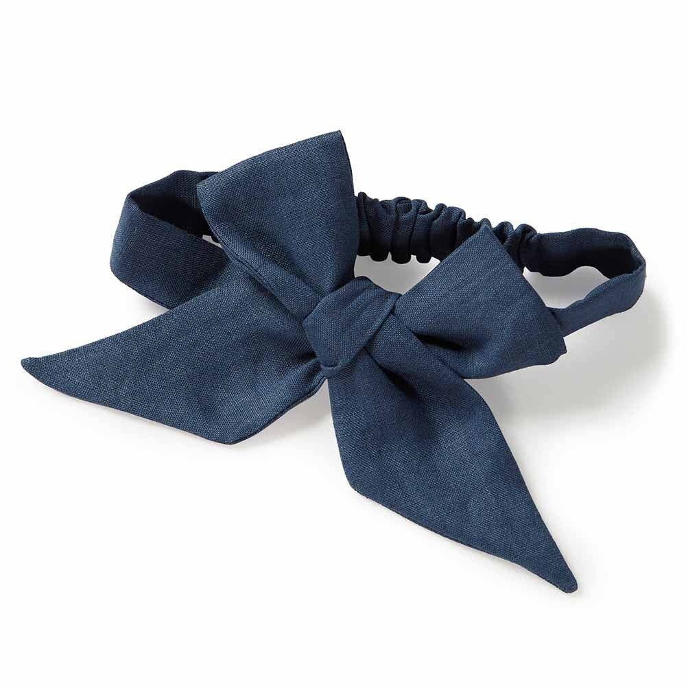 Navy Blue Pre-Tied Linen Bow - Baby & Toddler