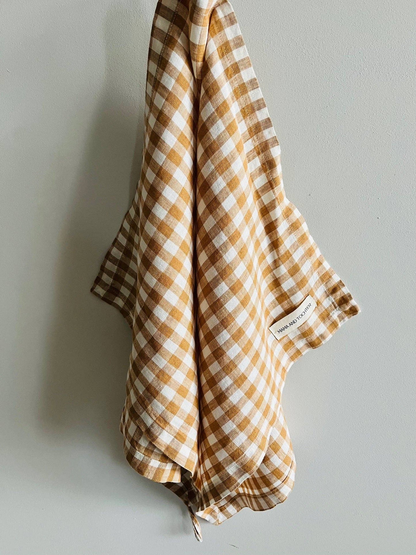 Pure French Linen Tea Towel - Toffee Gingham Small