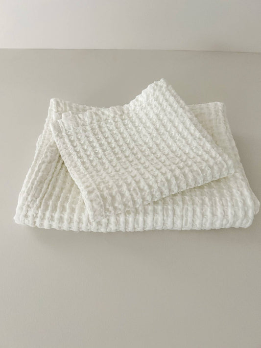 White Hand Towel 100% Organic Cotton Rustic Waffle
