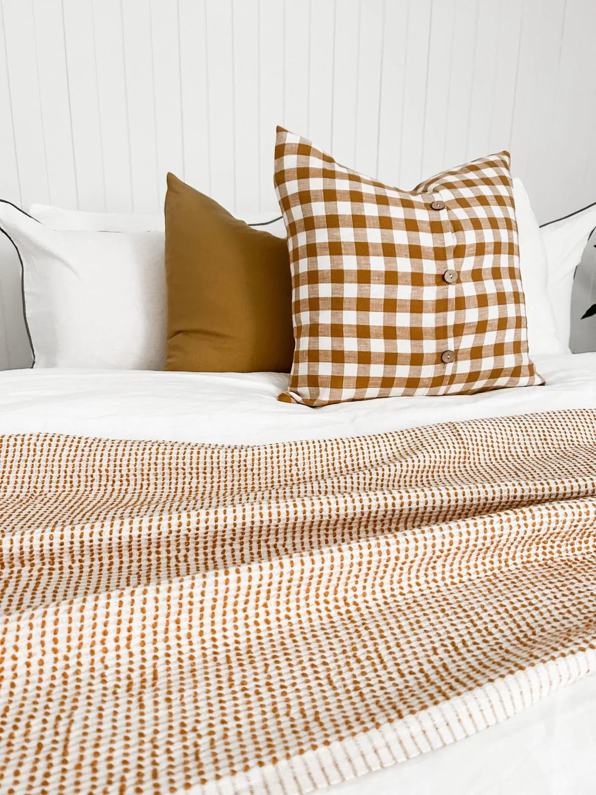 Toffee Gingham Linen Cushion Cover