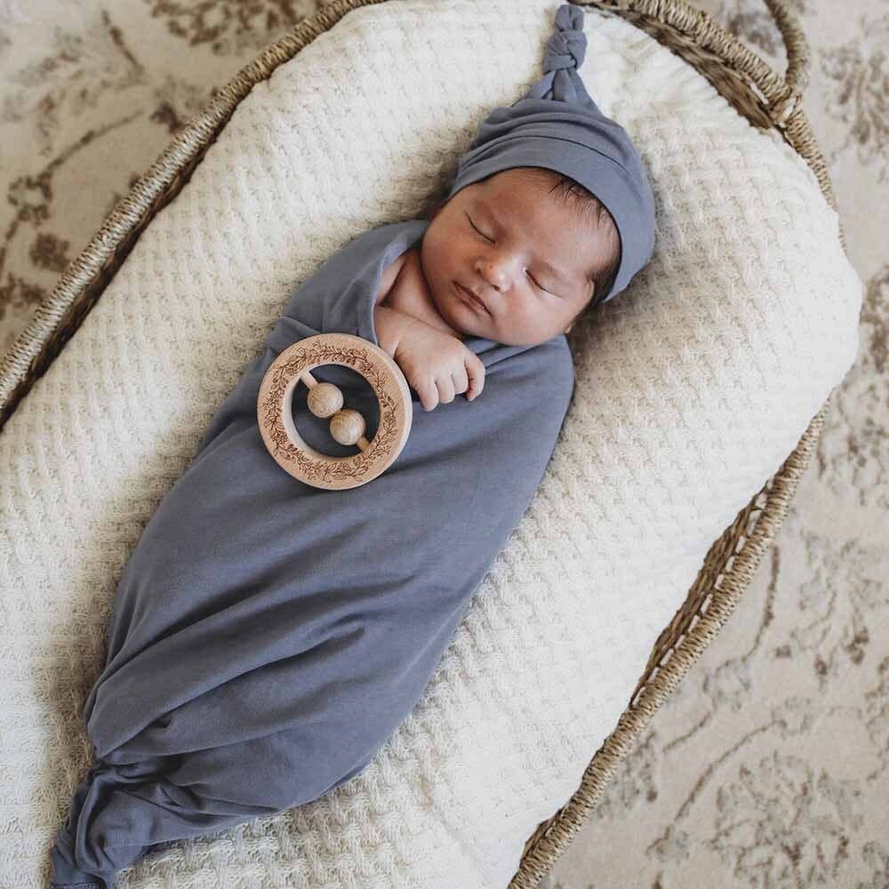 Indigo Baby Jersey Wrap & Beanie Set