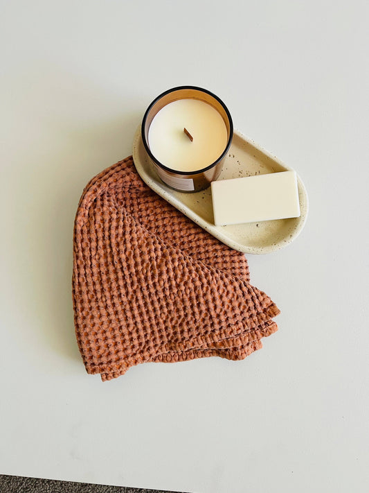Terracotta Hand Towel 100% Organic Cotton Rustic Waffle
