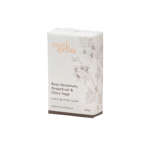 Myrtle and Moss Rose  Geranium Grapefruit and Clary sage Shea butter soap 200g