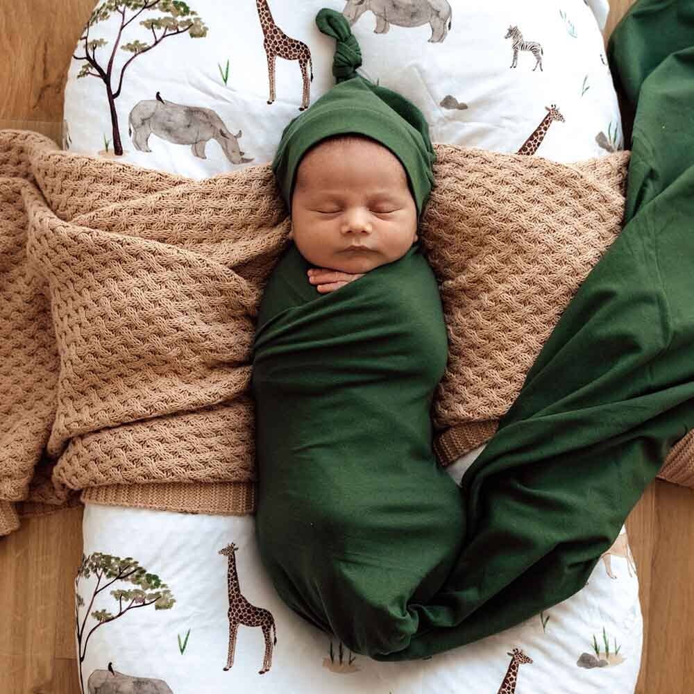 Olive Baby Jersey Wrap & Beanie Set