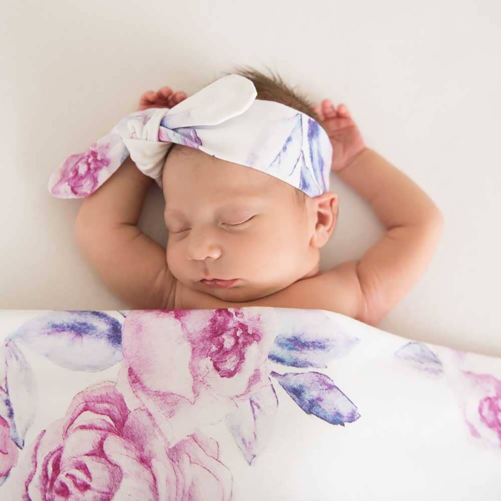 Lilac Skies Baby Jersey Wrap & Topknot Set