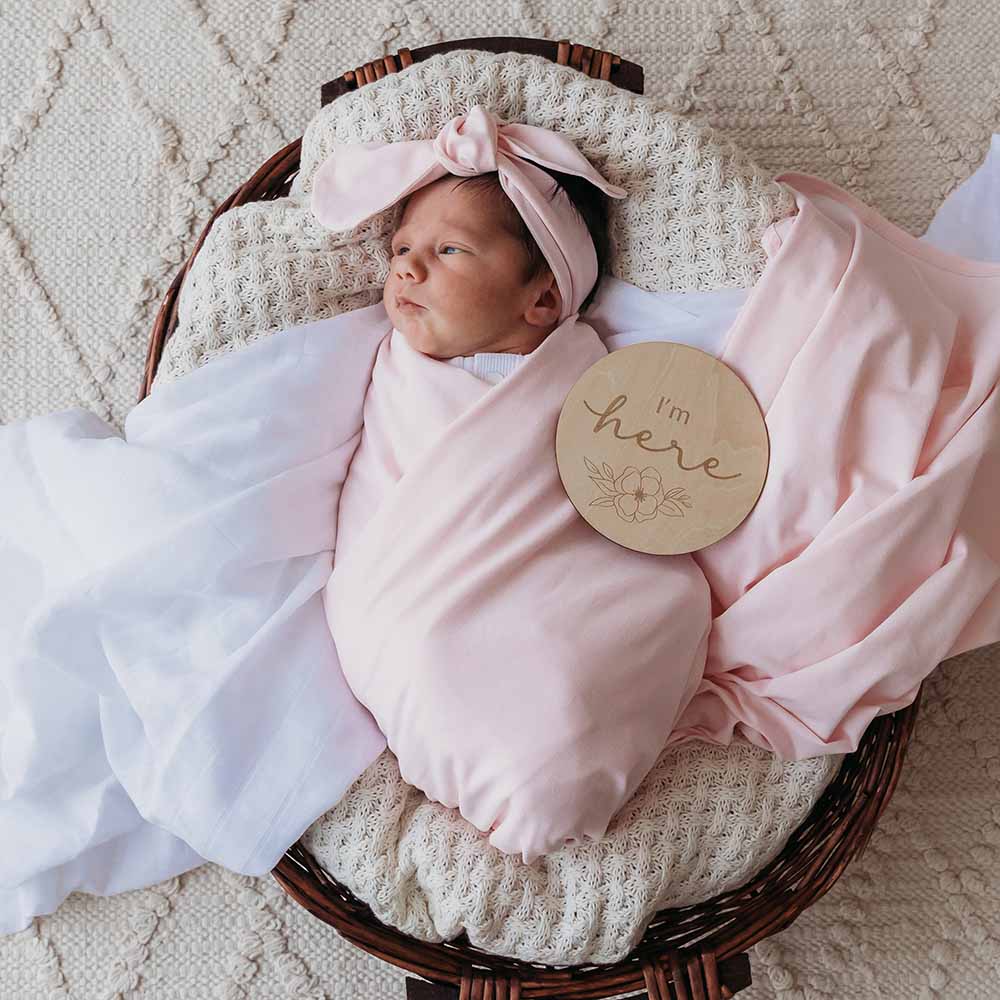 Baby Pink Organic Jersey Wrap & Topknot Set