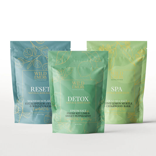 Wild Emery REFRESHING NATURAL BATH SALTS THREE PACK SPA DETOX & RESET