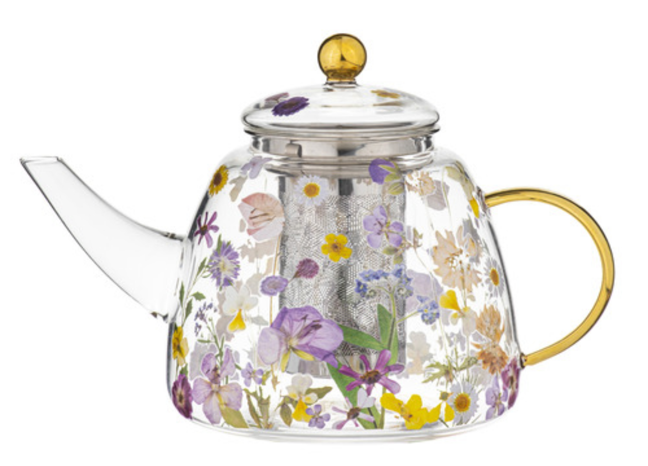 Pressed Flowers Glass Teapot