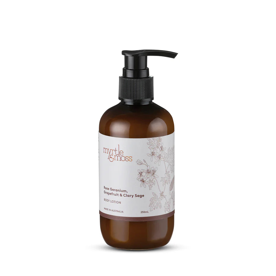 Myrtle and Moss Rose Geranium Grapefruit and Clary Sage body lotion 500ml