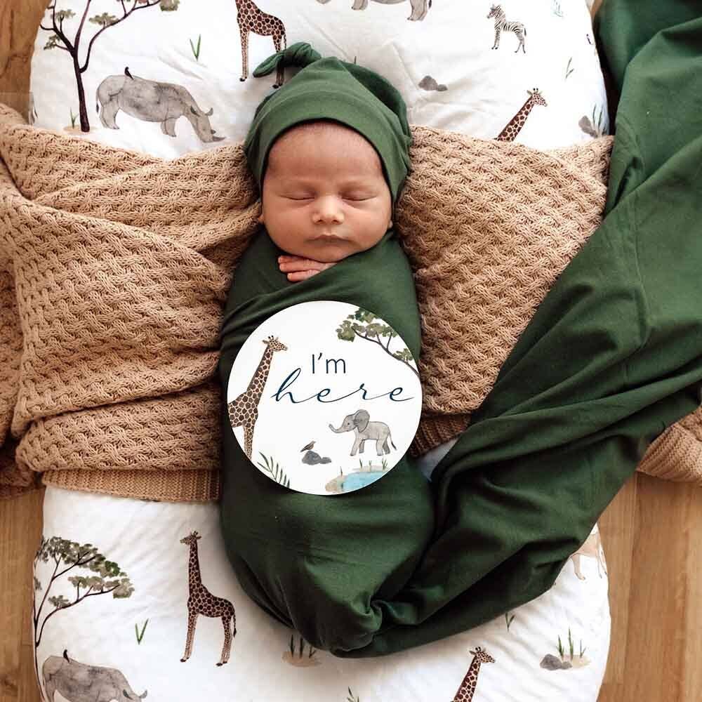 Olive Baby Jersey Wrap & Beanie Set