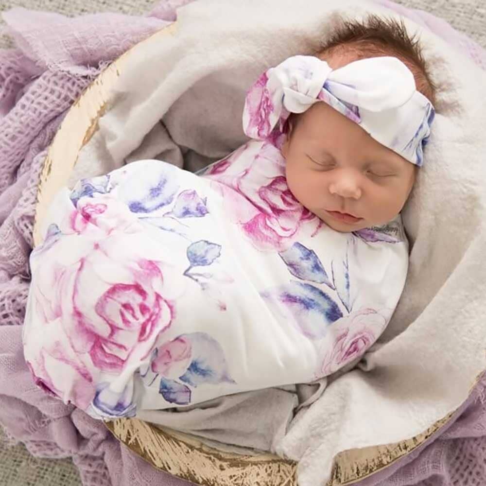 Lilac Skies Baby Jersey Wrap & Topknot Set