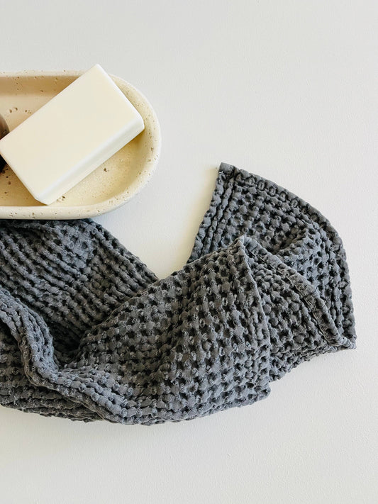 Charcoal Hand Towel 100% Organic Cotton Rustic Waffle
