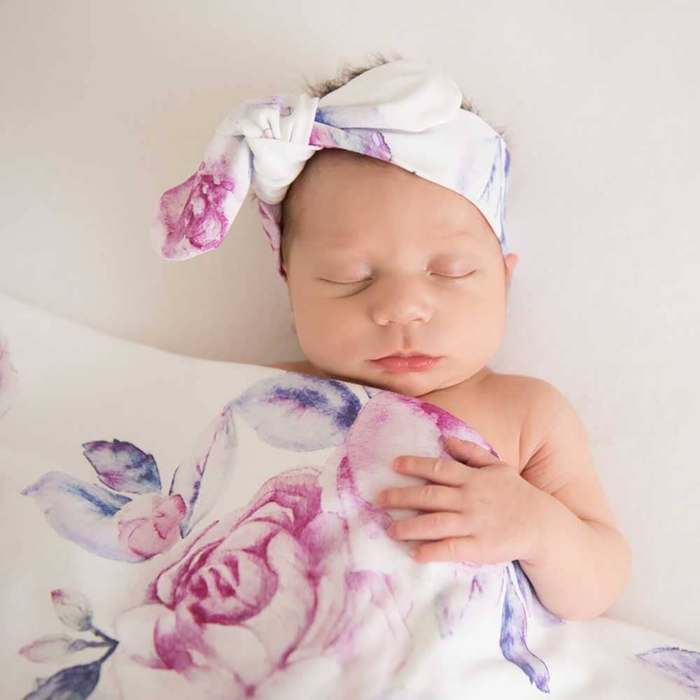 Lilac Skies Baby Jersey Wrap & Topknot Set