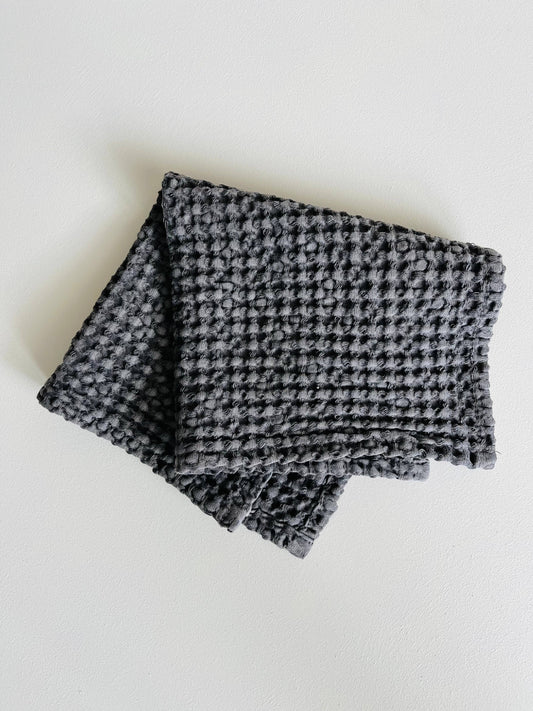 100% Organic Cotton Rustic Waffle Face Cloth - Charcoal