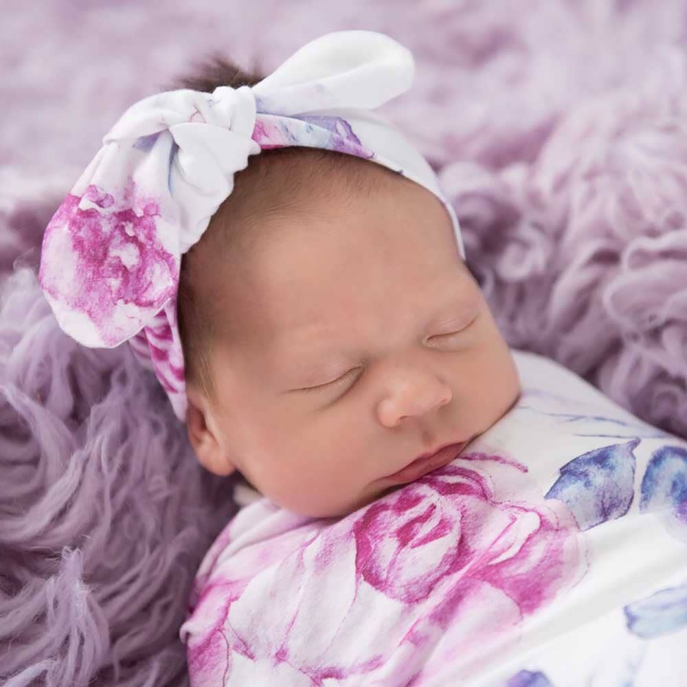 Lilac Skies Baby Jersey Wrap & Topknot Set