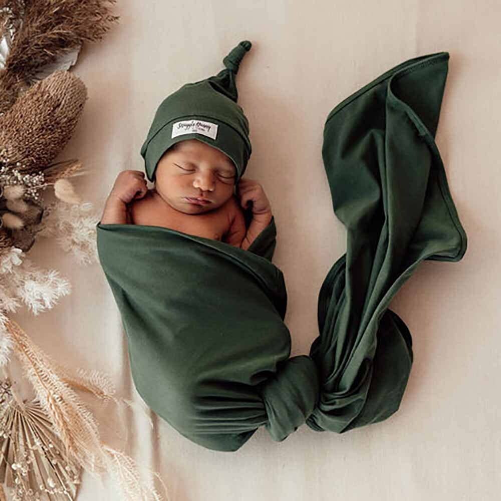 Olive Baby Jersey Wrap & Beanie Set