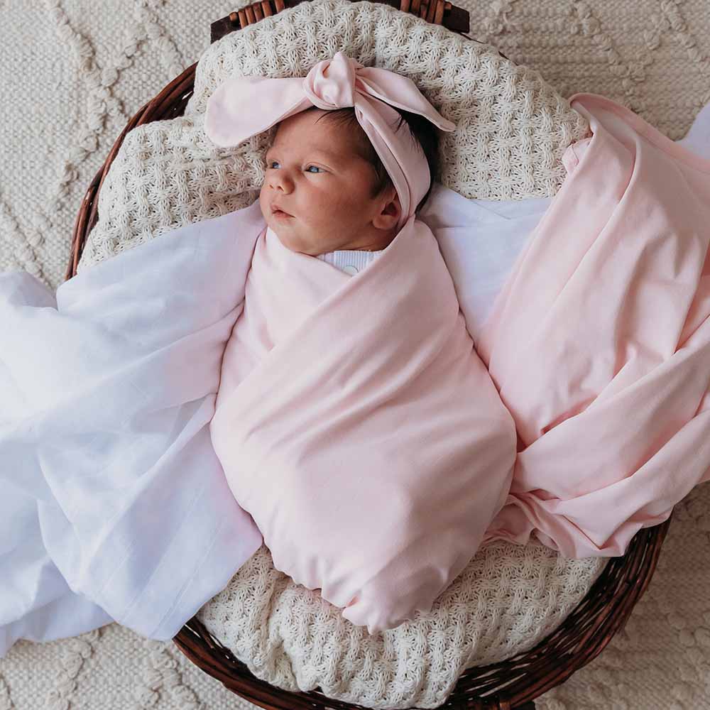 Baby Pink Organic Jersey Wrap & Topknot Set
