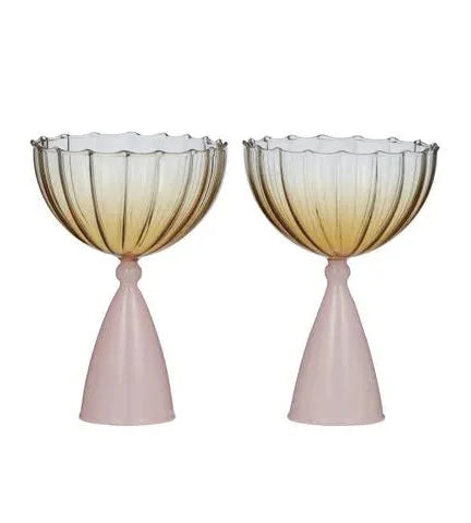 Lille S/2 Cocktail Glass Amber/ Pink