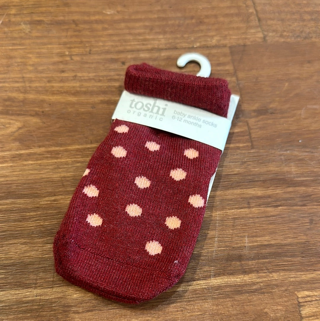 Toshi Organic Baby Ankle Socks Red with Pink Dots