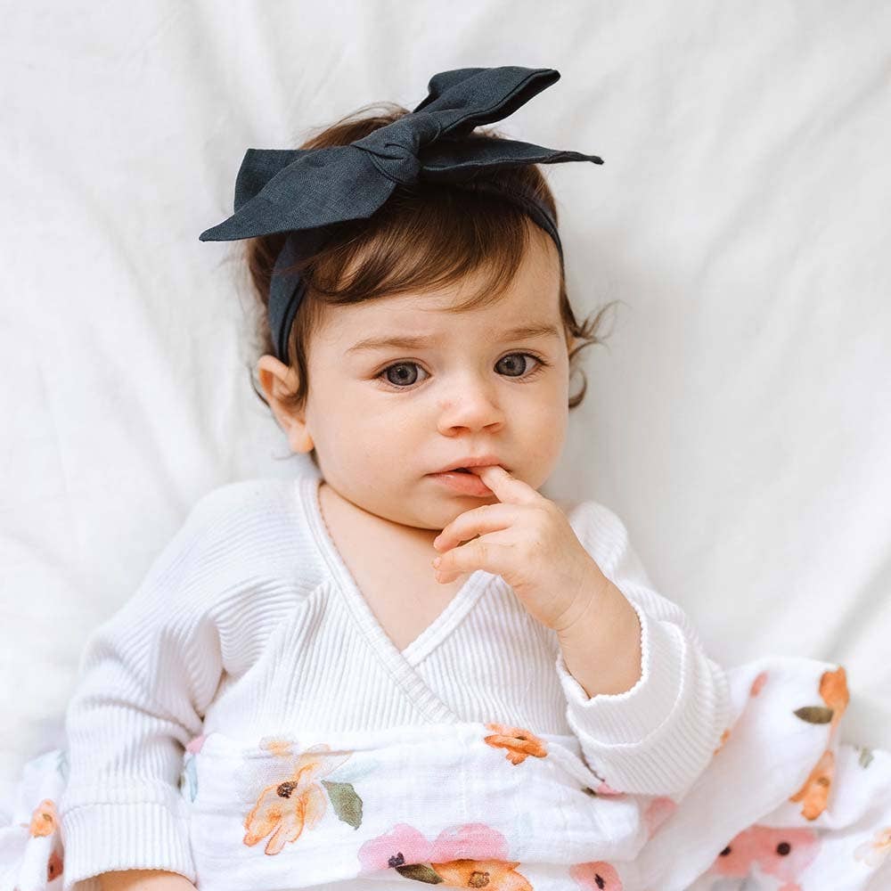 Navy Blue Pre-Tied Linen Bow - Baby & Toddler