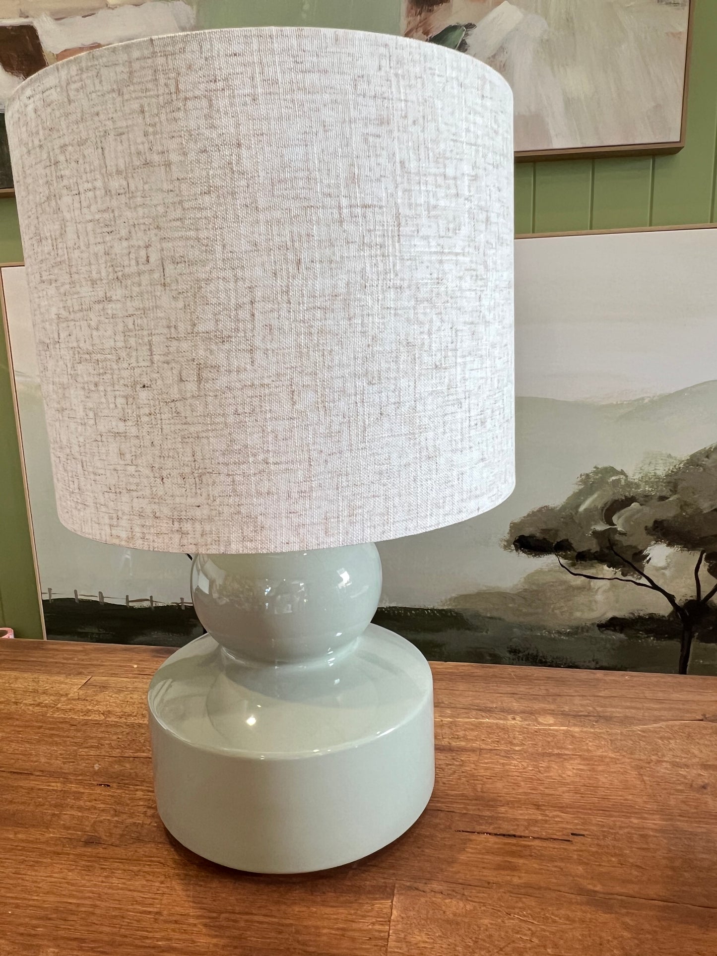 Sage Ceramic Lamp with Linen Shade