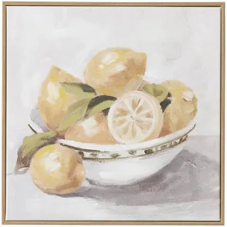 Lemons Oak Frame Oil Painting 40x40cm