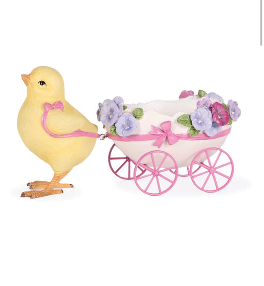 Chick Pulling Pansy Cart Easter