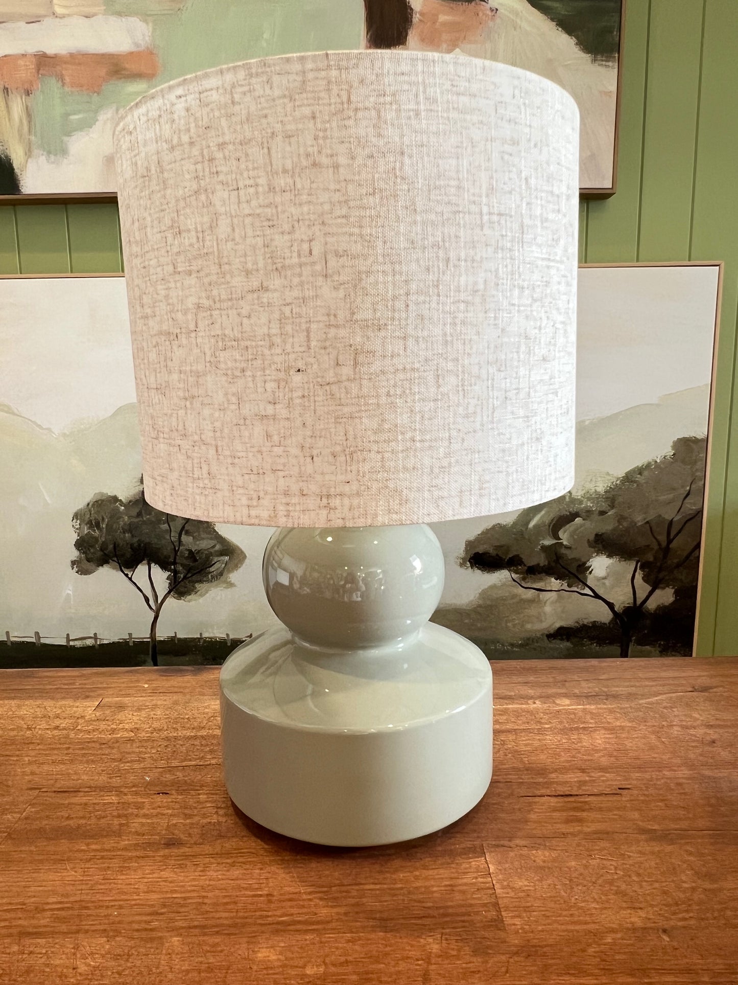 Sage Ceramic Lamp with Linen Shade