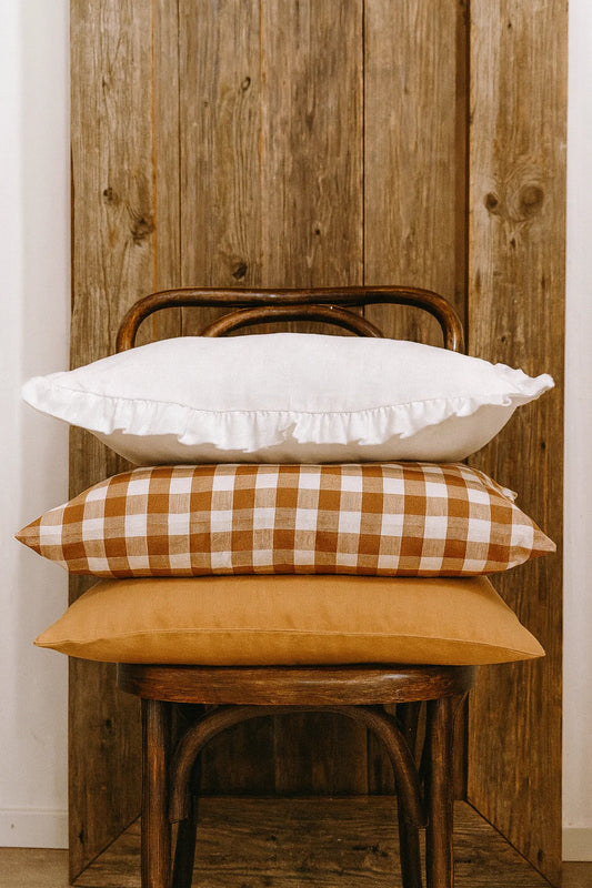 Toffee Gingham Linen Cushion Cover