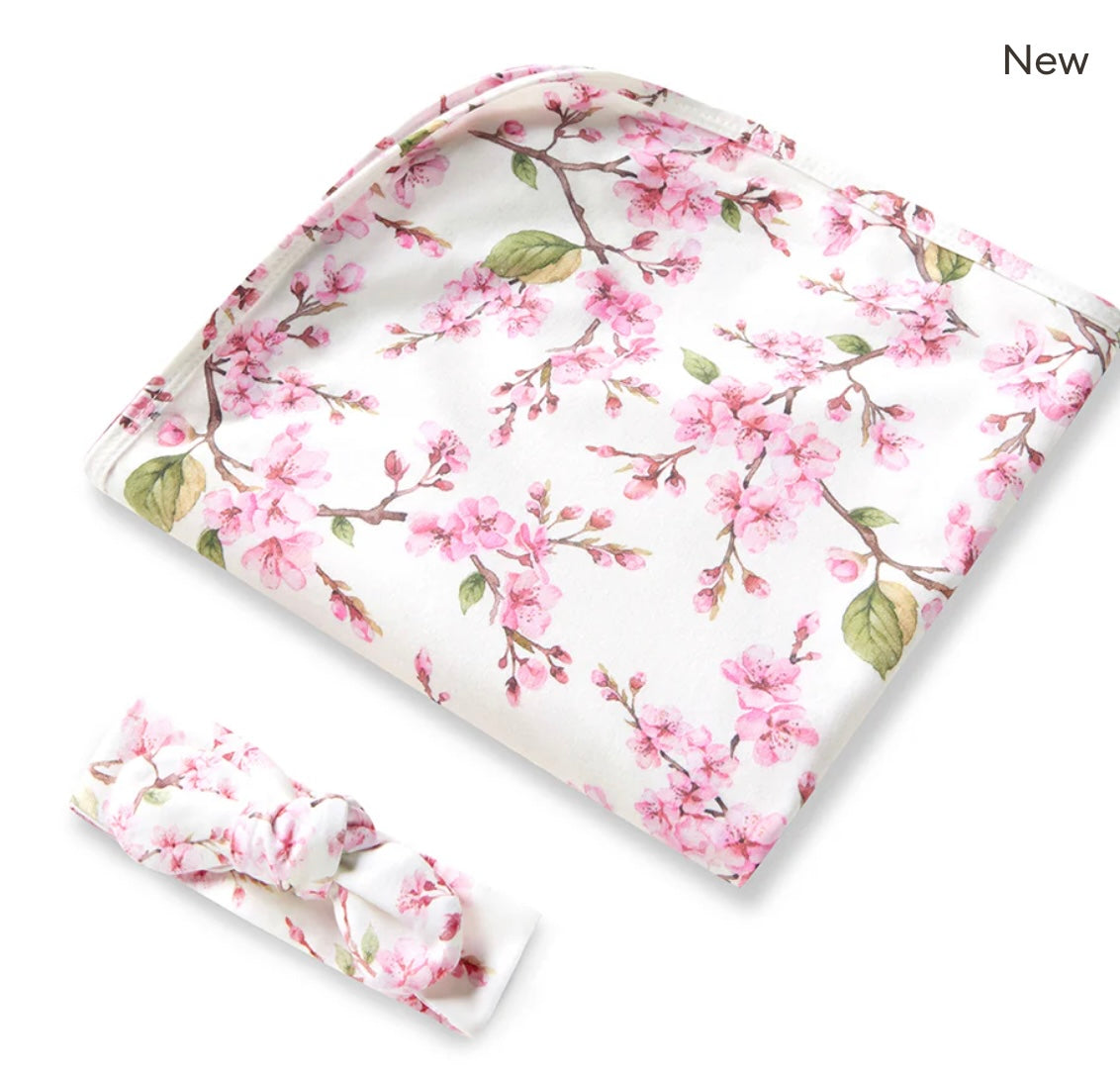 Cherry Blossom Organic Jersey Wrap & Topknot Set