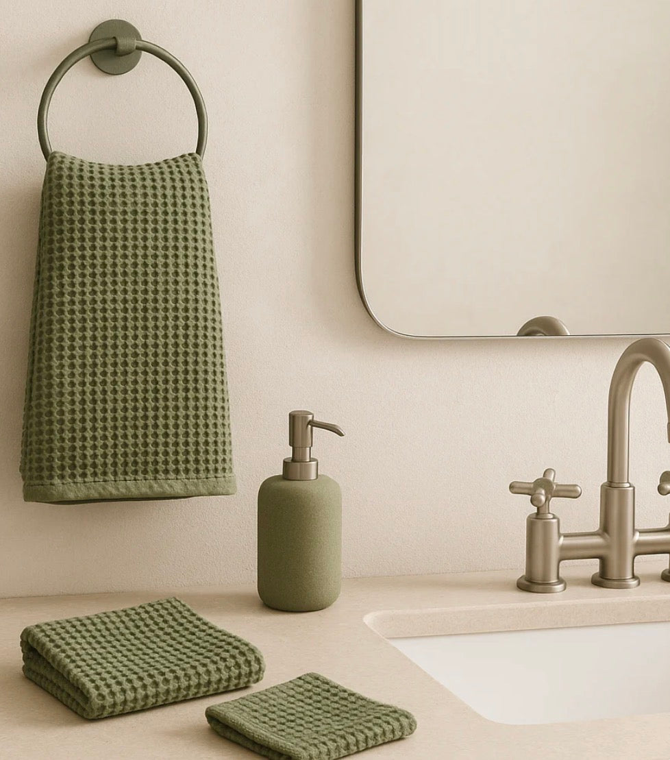 Light Olive Rustic Waffle Face Cloth 100% organic cotton