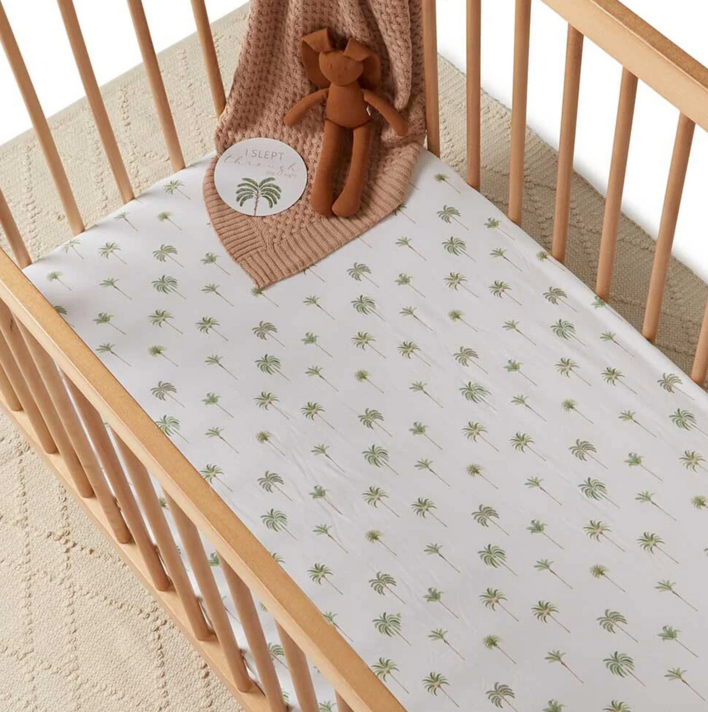 Snuggle Hunny Fitted Jersey Cot Sheet Green Palm