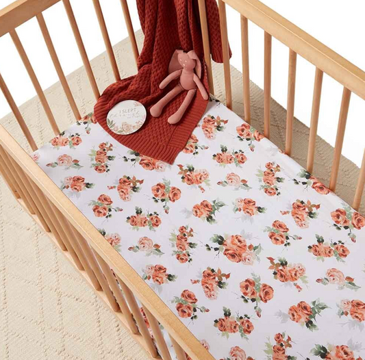 Snuggle Hunny Fitted Jersey Cot Sheet Rosebud