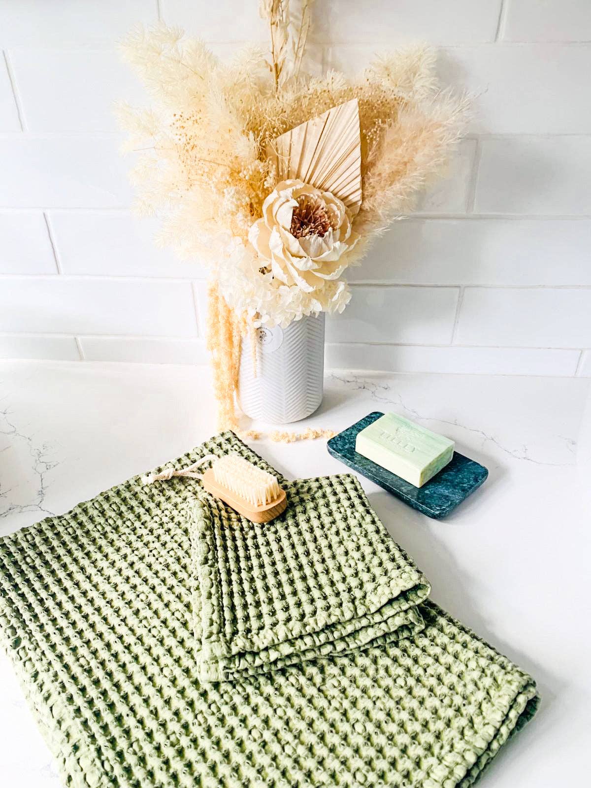 Lt Olive 100% Organic Cotton Rustic Waffle Tea/Hand Towel - Lt Olive