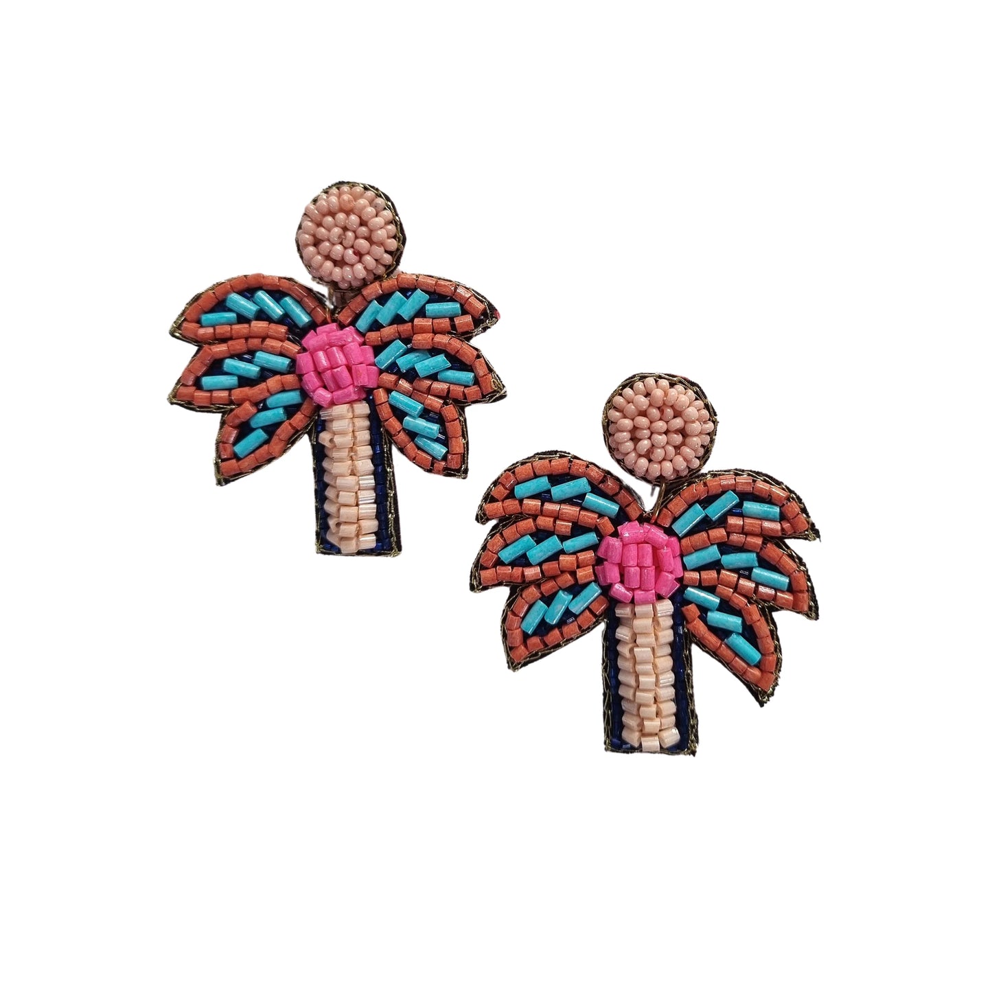 Raffia Beaded Earrings Palm Tree